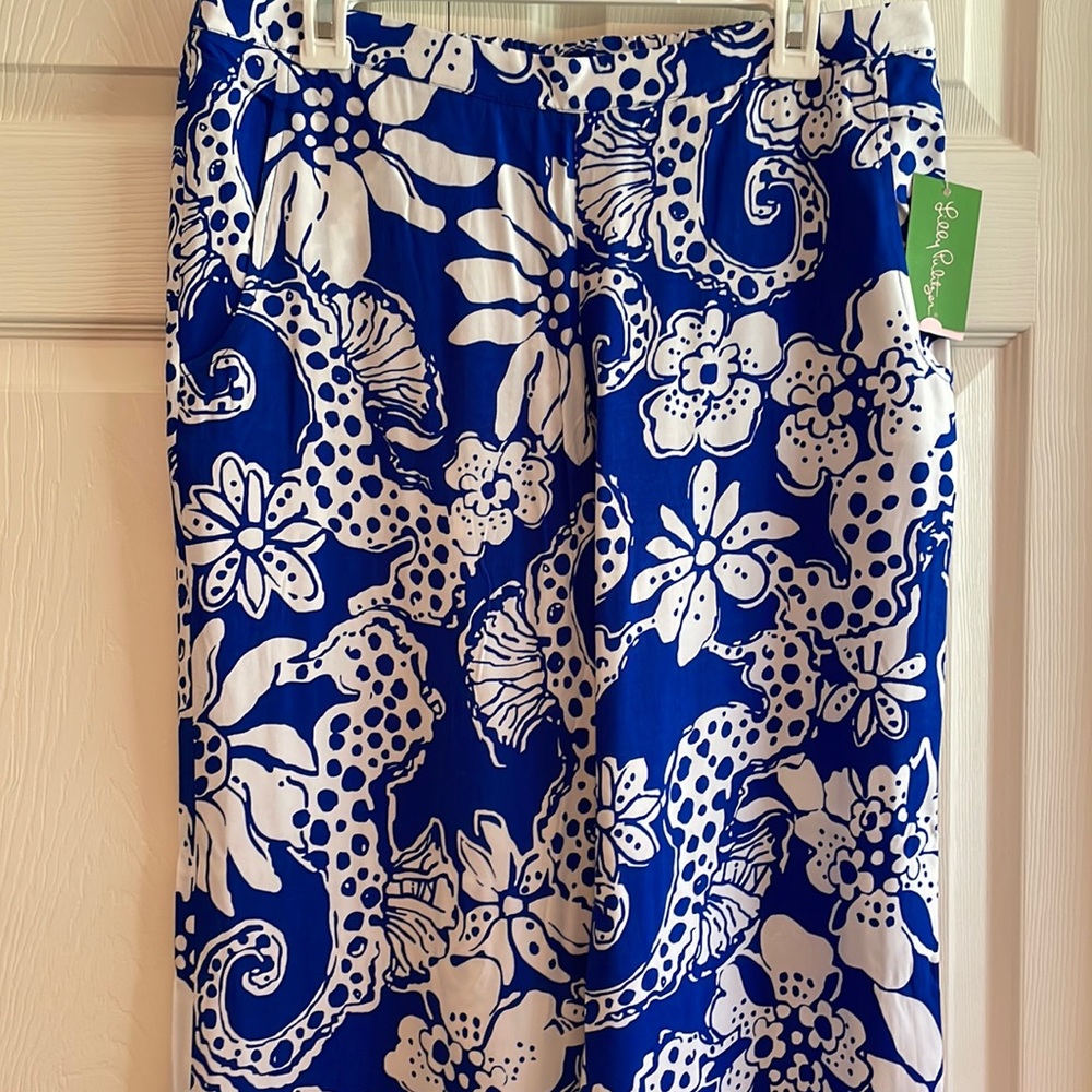 LILLY PULITZER Palazzo Pants in Deep Sea Blue Quahog Chowdah, szL NWT